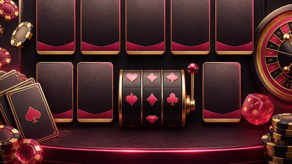 Casino game library artwork with slot, table and specialty game panels