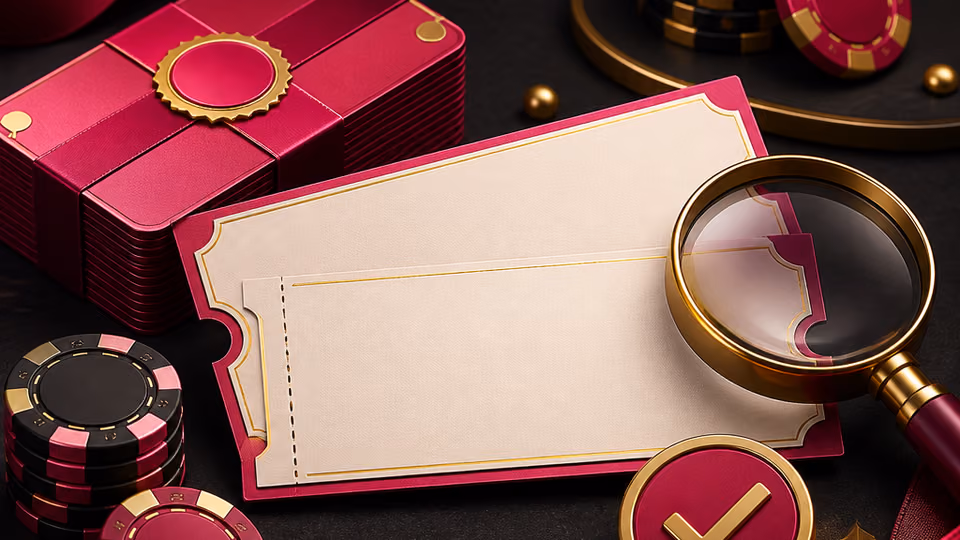 Promo code checklist artwork with voucher shapes and casino bonus cards