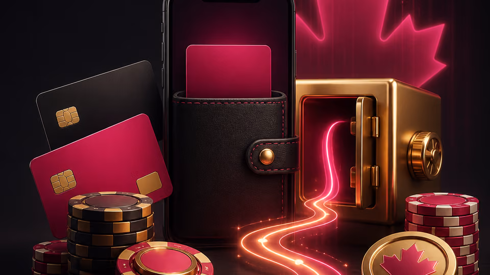 Canadian casino cashier artwork with payment card shapes and secure deposit flow